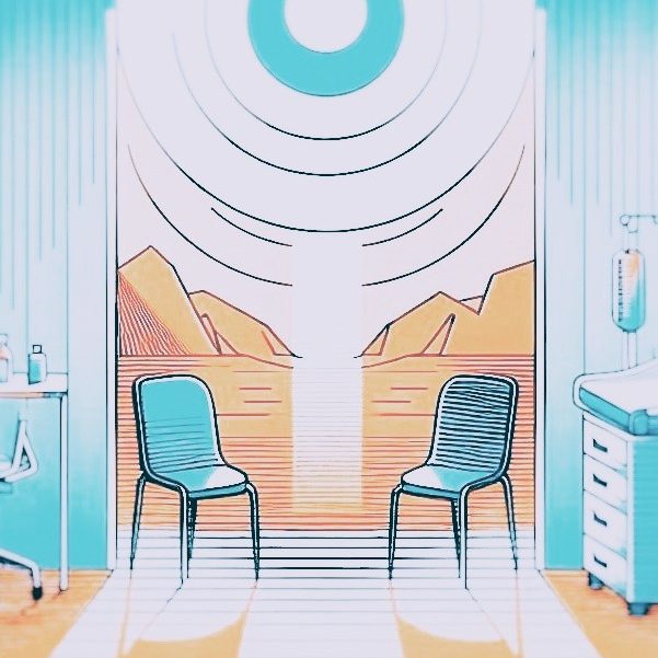 Zeichnung zweier Stühle im Behandlungszimmer